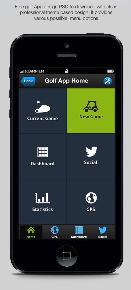 Golf iPhone App Menu Designs Free PSD